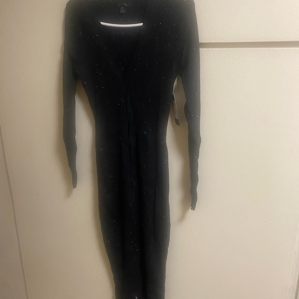 Chic Black Long Sleeve Dress with Sparkle